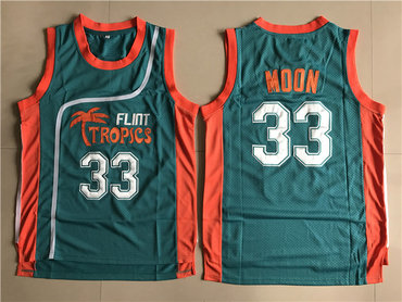 Flint Tropics 33 Jackie Moon Teal Semi Pro Movie Stitched Basketball Jersey
