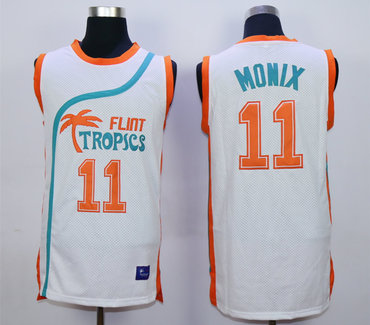 Flint Tropics 11 Ed Monix White Semi Pro Movie Stitched Basketball Jersey