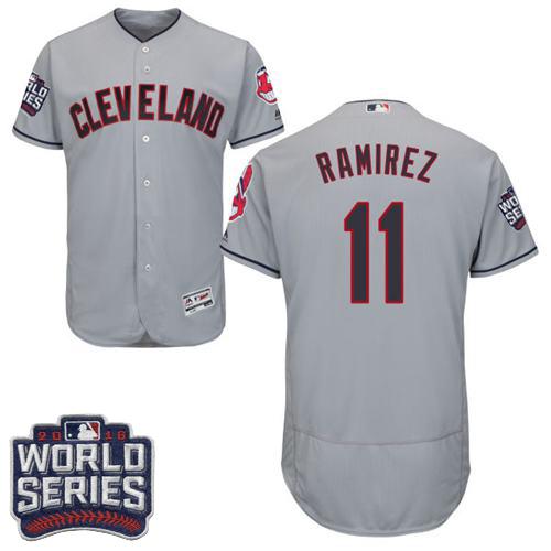 Men's Cleveland Indians #11 Jose Ramirez Grey Flexbase Authentic Collection 2016 World Series Bound Stitched MLB Jersey