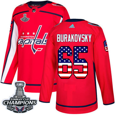 Adidas Washington Capitals #65 Andre Burakovsky Red Home Authentic USA Flag Stanley Cup Final Champions Stitched NHL Jersey