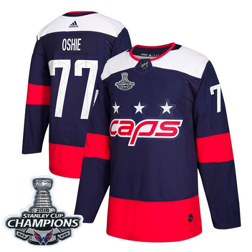 Adidas Washington Capitals #77 T.J. Oshie Navy Authentic 2018 Stadium Series Stanley Cup Final Champions Stitched NHL Jersey