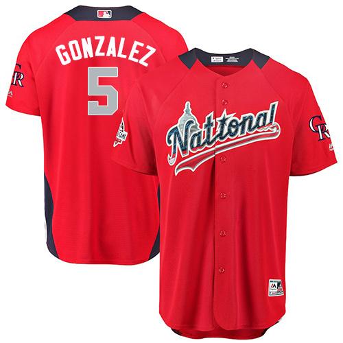 Rockies #5 Carlos Gonzalez Red 2018 All-Star National League Stitched Baseball Jersey