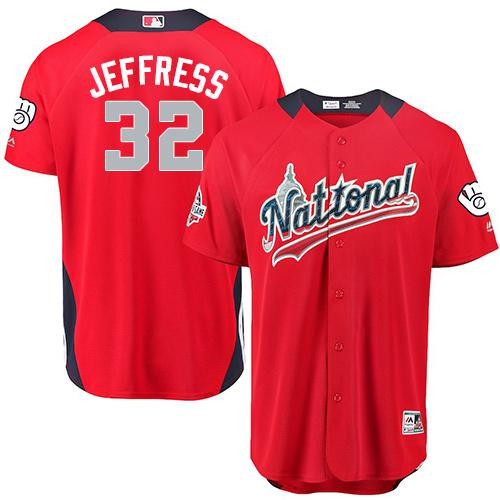 Brewers #32 Jeremy Jeffress Red 2018 All-Star National League Stitched Baseball Jersey