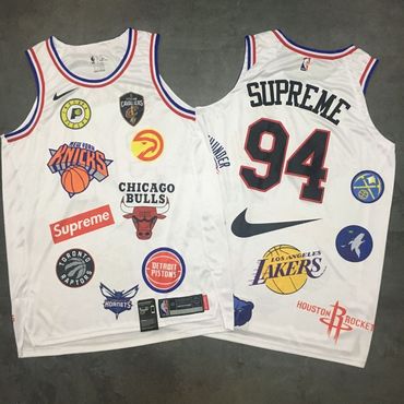 Supreme X Nike X NBA Logos White Stitched Basketball Jersey