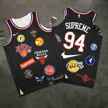 Supreme X Nike X NBA Logos Black Stitched Basketball Jersey