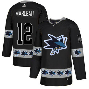 Men's San Jose Sharks #12 Patrick Marleau Black Team Logos Fashion Adidas Jersey