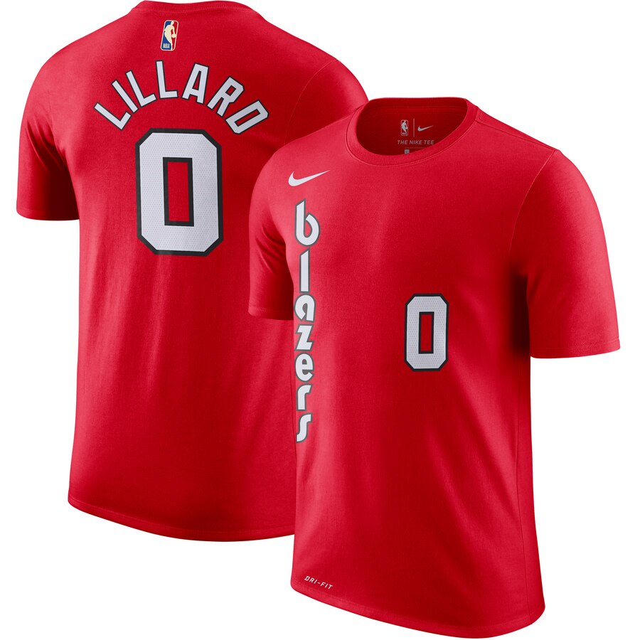Portland Trail Blazers #0 Damian Lillard Nike Hardwood Classic Name & Number T-Shirt Red