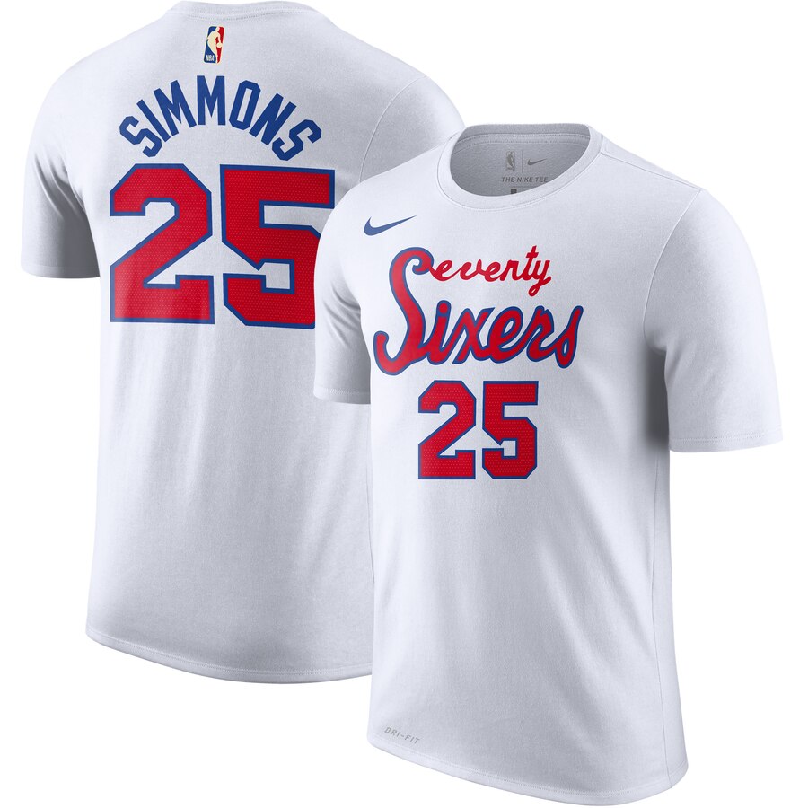 Philadelphia 76ers #25 Ben Simmons Nike Hardwood Classic Name & Number T-Shirt White