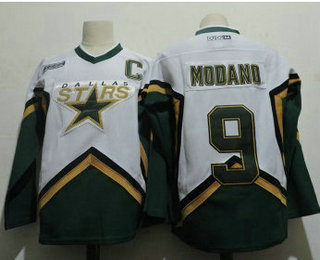 Men's Dallas Stars #9 Mike Modano 2005 White CCM Throwback Stitched Vintage Hockey Jersey