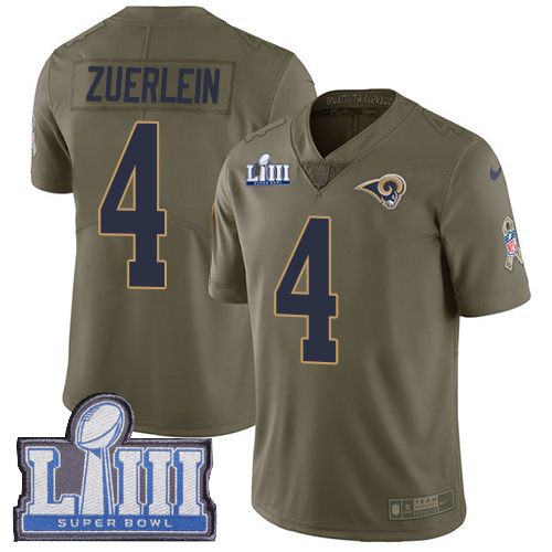 Men's Los Angeles Rams #4 Greg Zuerlein Olive Nike NFL 2017 Salute to Service Super Bowl LIII Bound Limited Jersey