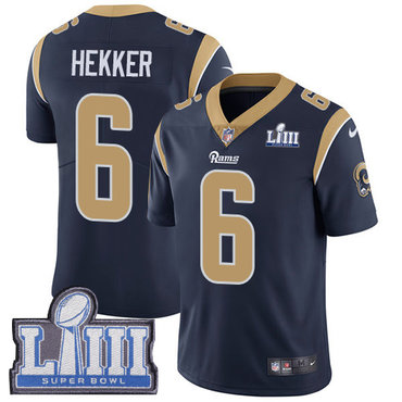 Men's Los Angeles Rams #6 Johnny Hekker Navy Blue Nike NFL Home Vapor Untouchable Super Bowl LIII Bound Limited Jersey 