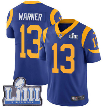 Men's Los Angeles Rams #13 Kurt Warner Royal Blue Nike NFL Alternate Vapor Untouchable Super Bowl LIII Bound Limited Jersey 
