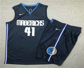 Men's Dallas Mavericks #41 Dirk Nowitzki NEW Navy Blue 2020 NBA Swingman Stitched NBA Jersey With Shorts