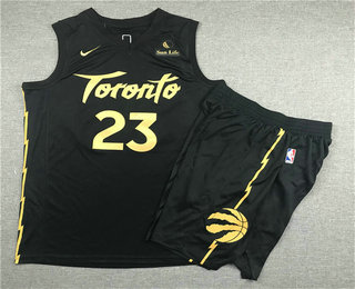 Men's Toronto Raptors #23 Fred VanVleet Black 2020 Nike City Edition Swingman Jersey With Shorts
