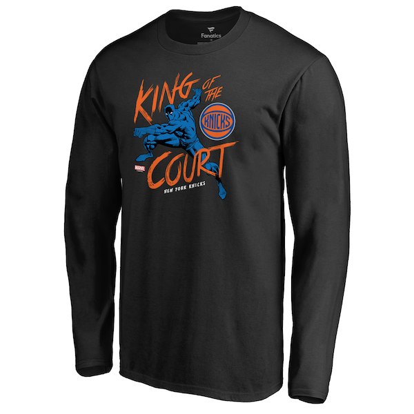 Men's New York Knicks Fanatics Branded Black Marvel Black Panther King of the Court Long Sleeve T-Shirt