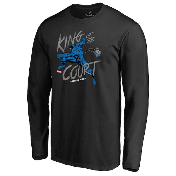 Men's Orlando Magic Fanatics Branded Black Marvel Black Panther King of the Court Long Sleeve T-Shirt