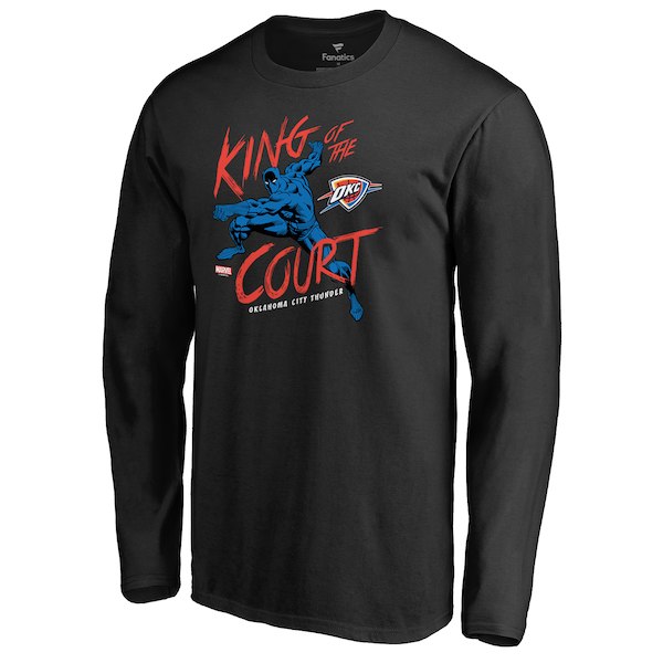 Men's Oklahoma City Thunder Fanatics Branded Black Marvel Black Panther King of the Court Long Sleeve T-Shirt
