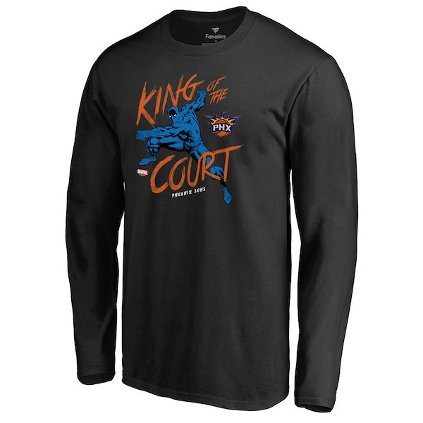 Men's Phoenix Suns Fanatics Branded Black Marvel Black Panther King of the Court Long Sleeve T-Shirt