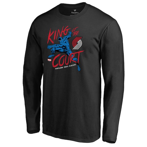 Men's Portland Trail Blazers Fanatics Branded Black Marvel Black Panther King of the Court Long Sleeve T-Shirt