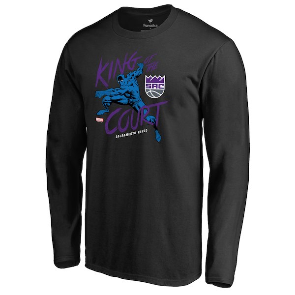 Men's Sacramento Kings Fanatics Branded Black Marvel Black Panther King of the Court Long Sleeve T-Shirt