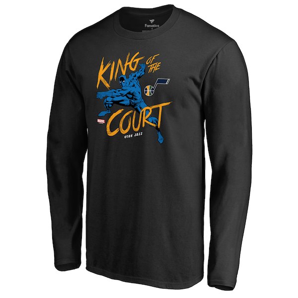 Men's Utah Jazz Fanatics Branded Black Marvel Black Panther King of the Court Long Sleeve T-Shirt