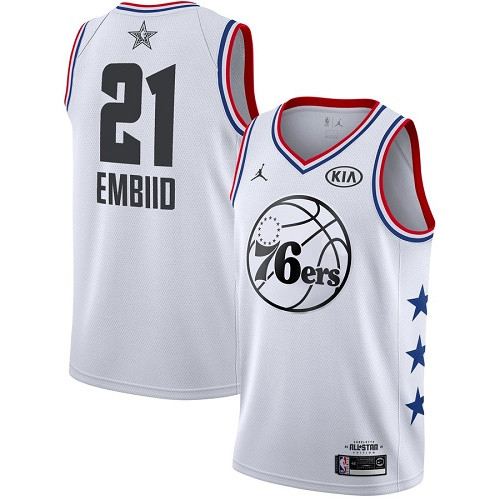 76ers #21 Joel Embiid White Basketball Jordan Swingman 2019 All-Star Game Jersey