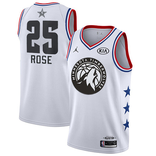Timberwolves #25 Derrick Rose White Basketball Jordan Swingman 2019 All-Star Game Jersey