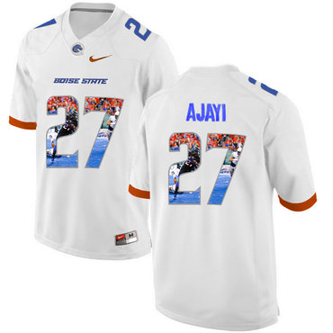 Boise State Broncos 27 Jay Ajayi White With Portrait Print College Football Jersey