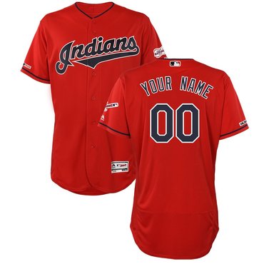 Men's Cleveland Indians Red Customized 150th Patch Flexbase Jersey
