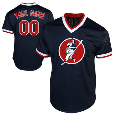 Red Sox Navy Men's Customized Throwback New Design Jersey