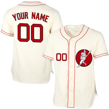 Red Sox Cream Men's Customized Cool Base New Design Jersey