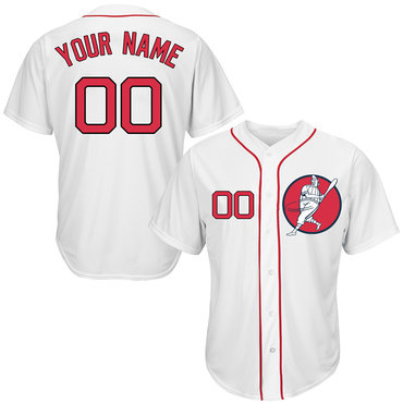 Red Sox White Men's Customized Cool Base New Design Jersey