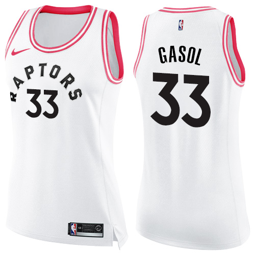 Raptors #33 Marc Gasol White Pink Women's Basketball Swingman Fashion Jersey