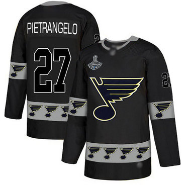Blues #27 Alex Pietrangelo Black Authentic Team Logo Fashion Stanley Cup Champions Stitched Hockey Jersey