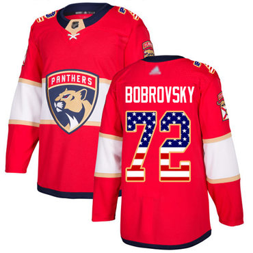 Panthers #72 Sergei Bobrovsky Red Home Authentic USA Flag Stitched Hockey Jersey