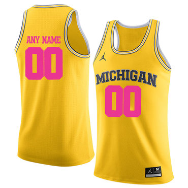 University Of Michigan Yellow 2018 Breast Cancer Awareness Men's Customized College Basketball Jersey