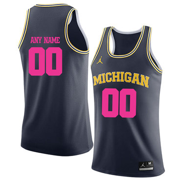 University Of Michigan Navy 2018 Breast Cancer Awareness Men's Customized College Basketball Jersey