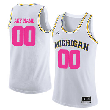 University Of Michigan White 2018 Breast Cancer Awareness Men's Customized College Basketball Jersey