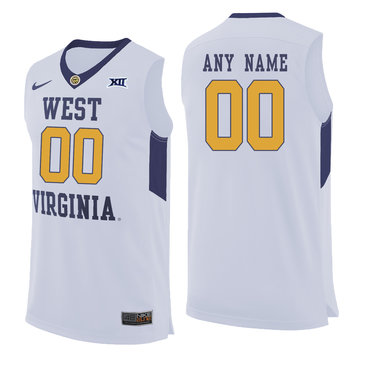 West Virginia Mountaineers White Men's Customized College Basketball Jersey