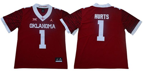 Men's Oklahoma Sooners #1 Jalen Hurts Red Jordan Brand Limited New XII Stitched College Jersey