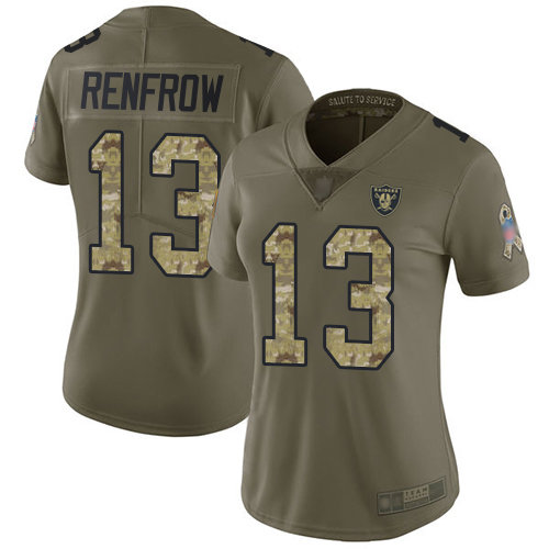 Raiders #13 Hunter Renfrow Olive Camo Women's Stitched Football Limited 2017 Salute to Service Jersey