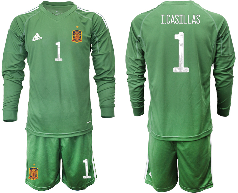 2020-21 Spain army green goalkeeper 1# I.CASILLAS long sleeve soccer jerseys