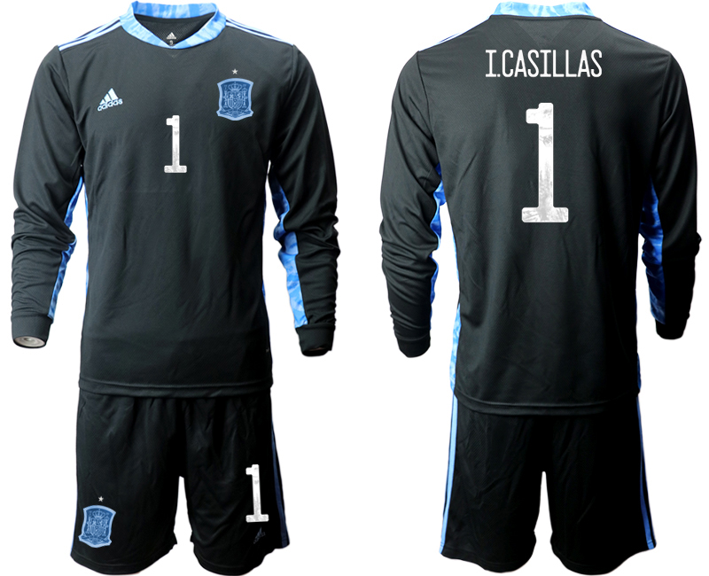 2020-21 Spain black goalkeeper 1# I.CASILLAS long sleeve soccer jerseys