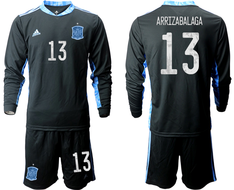 2020-21 Spain black goalkeeper 13# ARRIZABALAGA long sleeve soccer jerseys
