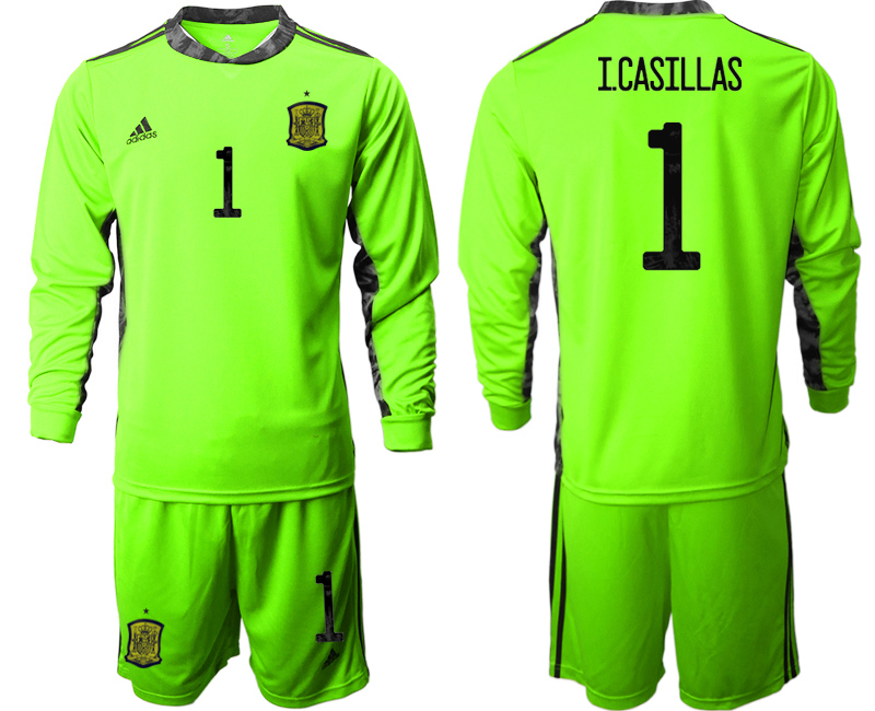 2020-21 Spain fluorescent green goalkeeper 1# I.CASILLAS long sleeve soccer jerseys