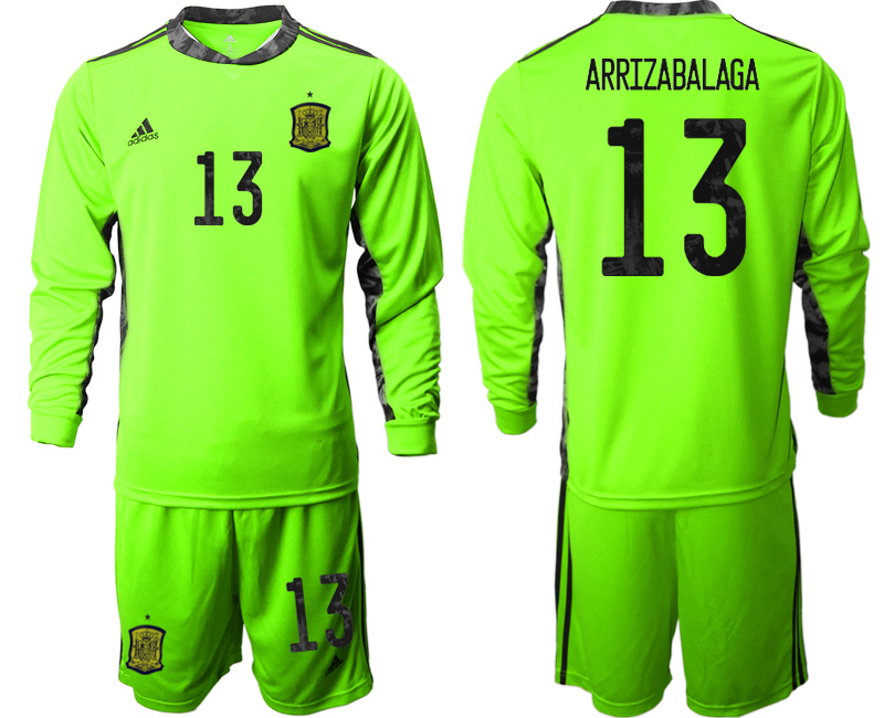 2020-21 Spain fluorescent green goalkeeper 13# ARRIZABALAGA long sleeve soccer jerseys
