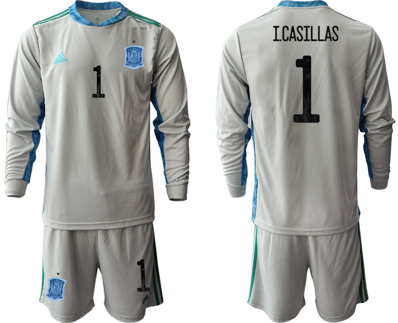 2020-21 Spain gray goalkeeper 1# I.CASILLAS long sleeve soccer jerseys