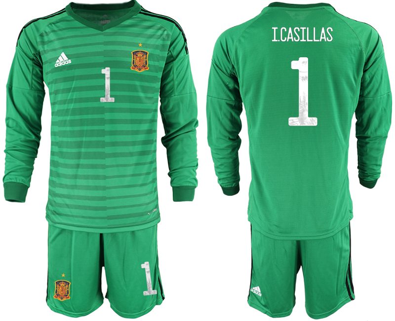 2020-21 Spain green goalkeeper 1# I.CASILLAS long sleeve soccer jerseys