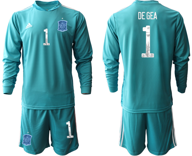 2020-21 Spain lake blue goalkeeper 1# DE GEA long sleeve soccer jerseys