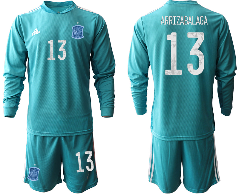 2020-21 Spain lake blue goalkeeper 13# ARRIZABALAGA long sleeve soccer jerseys